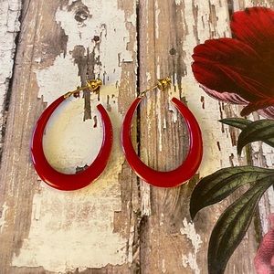 Vintage Red Enamel Hoop Earrings
